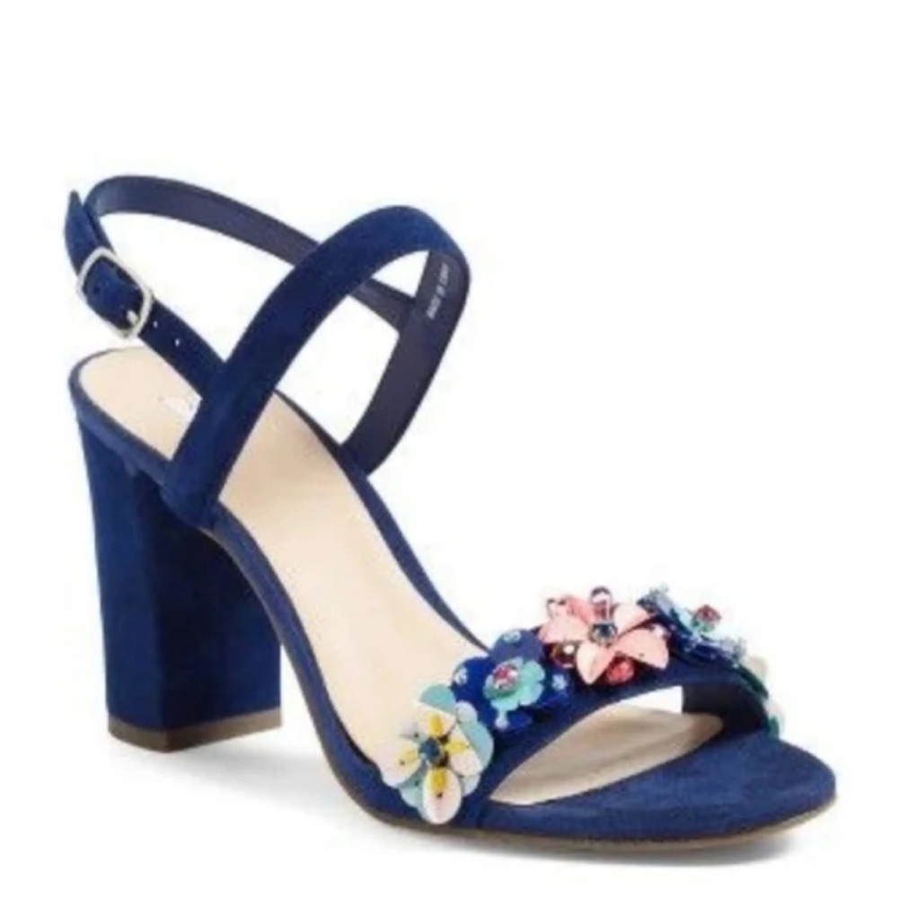 BP Lula Floral Suede Block Heel Blue Sandals Sz 8